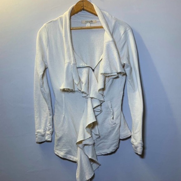 Francesca's free distressed ruffle jacket white S - Picture 1 of 9